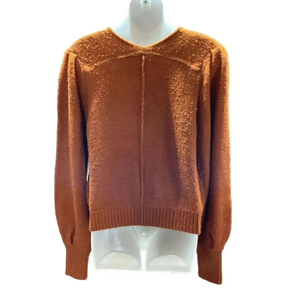 Free People Sweater Reverie Cropped V-Neck Burnt Butter Rust Brown Women XS - Picture 2 of 15